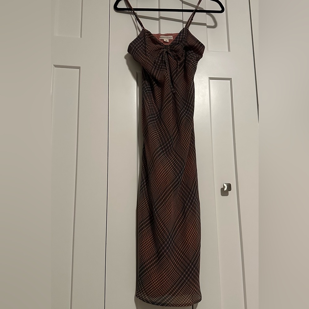Aeropostale‎ Dusty Rose Blue & Maroon Plaid Rayon Maxi Dress Size XS